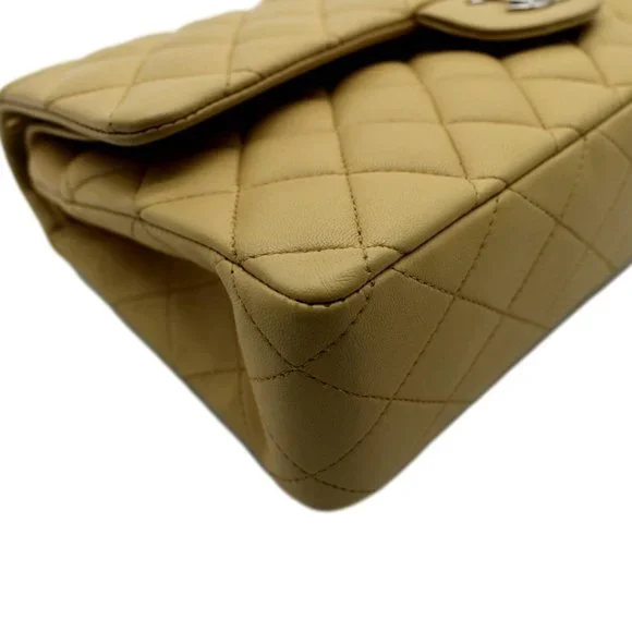 CHANEL  Classic Medium Double Flap Quilted Leather Shoulder Bag Beige - Picture 9 of 13